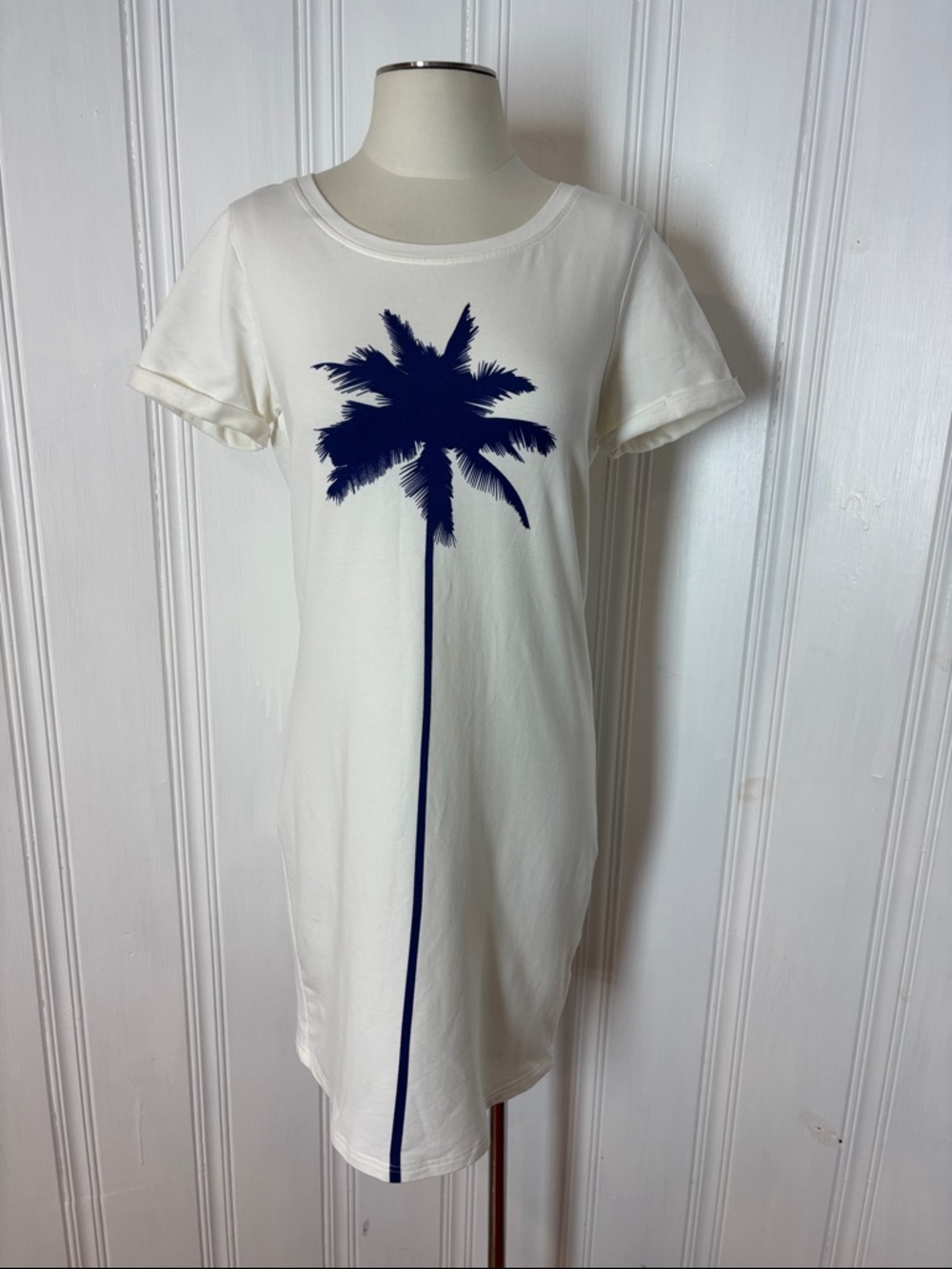 ESQUALO White Palm Tree T-Shirt Dress - Size Medium